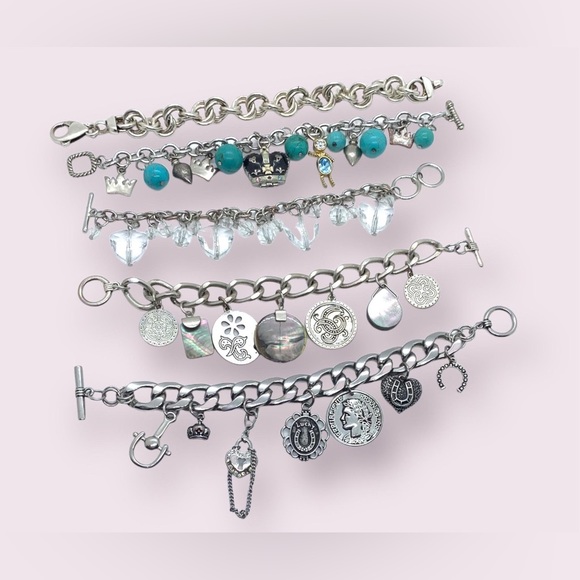 Retro Charm Bracelets Dangly Silver Jewelry Lot - Picture 4 of 11